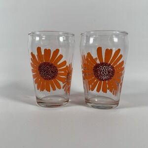 Vintage Orange Flower‎ Power Daisy Juice Glasses Set of 2